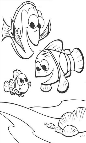 kolorowanka Gdzie jest Nemo malowanka rybki Marlin, Dory i Nemo postacie z bajki dla dzieci, do pokolorowania kredkami i wydrukowania, obrazek nr 4